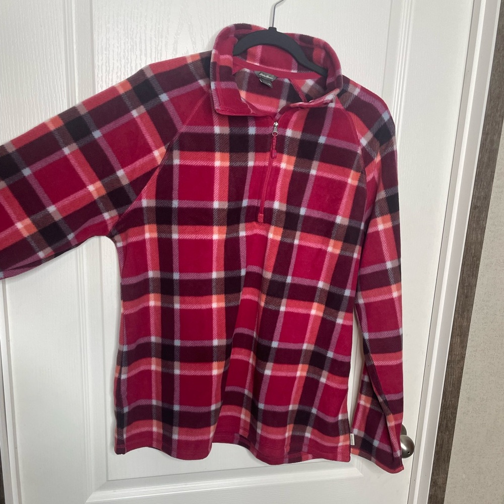 Eddie Bauer Plaid Quarter-Zip Fleece Pullover XL